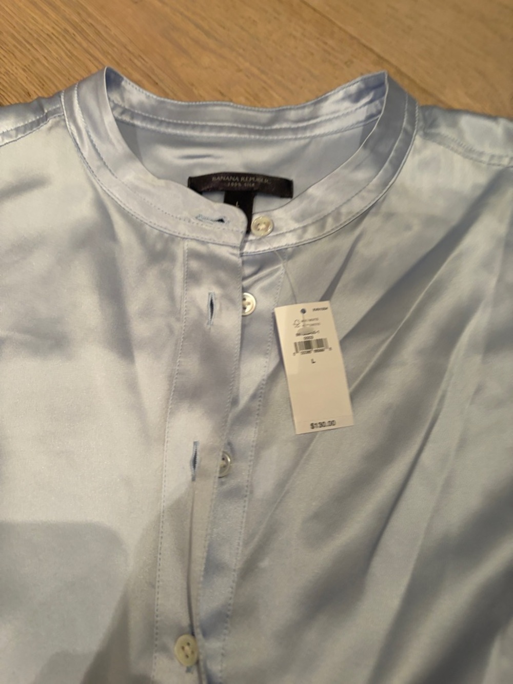Banana Republic Pale Blue Silk Band-Collar Blouse